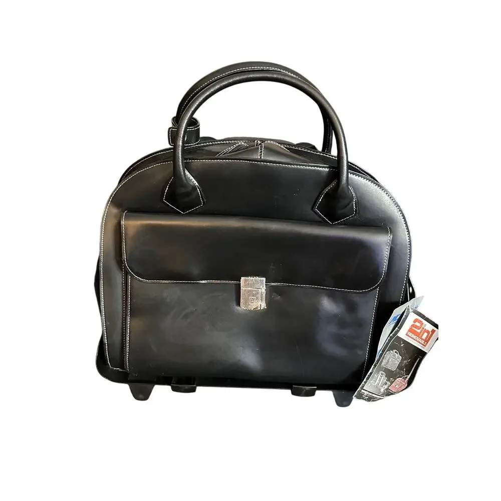 McKlein Glen Ellyn Leather Detachable-Wheled Laptop Case Removable Sleeve NWT